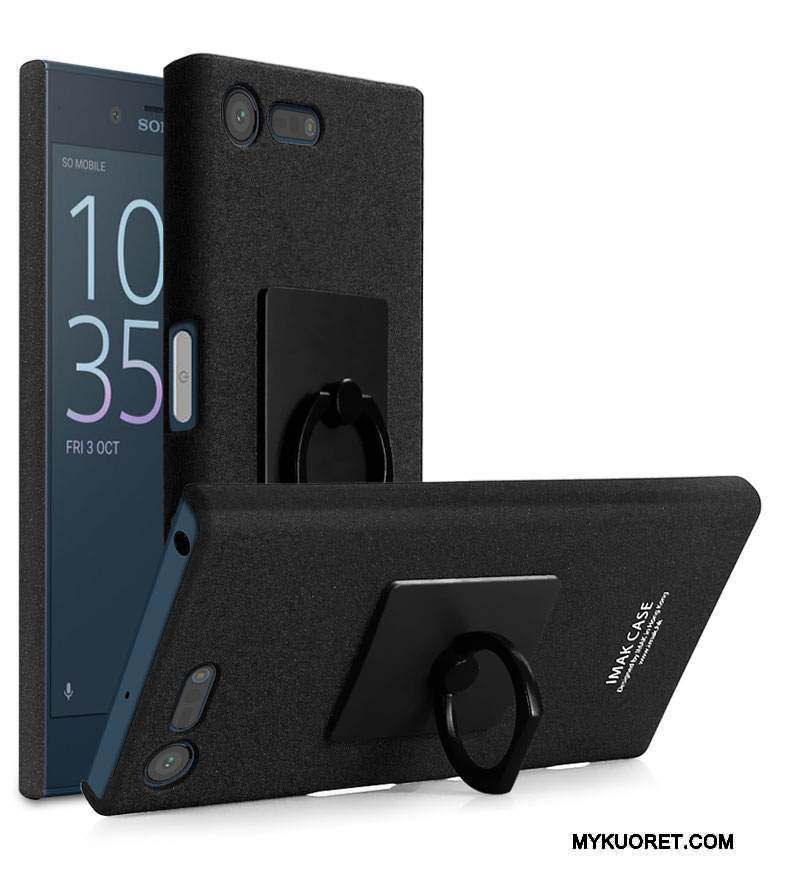 Kuori Sony Xperia X Compact Tuki Rengas Väriset, Kotelo Sony Xperia X Compact Suojaus Musta Pesty Suede