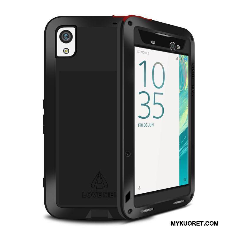 Kuori Sony Xperia Xa Ultra Laukut Keltainen Kolme Puolustusta, Kotelo Sony Xperia Xa Ultra Metalli Murtumaton