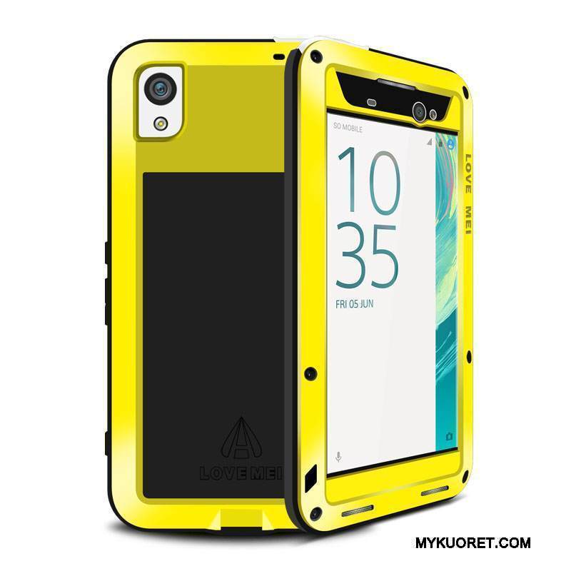 Kuori Sony Xperia Xa Ultra Laukut Keltainen Kolme Puolustusta, Kotelo Sony Xperia Xa Ultra Metalli Murtumaton