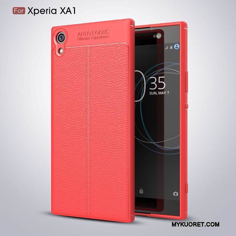 Kuori Sony Xperia Xa1 Nahka Kukkakuvio Punainen, Kotelo Sony Xperia Xa1 Luova Puhelimen Kuoret Murtumaton