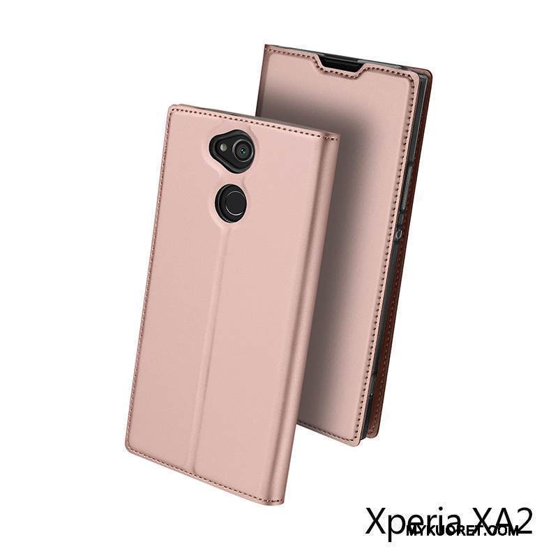 Kuori Sony Xperia Xa2 Nahka Kulta Murtumaton, Kotelo Sony Xperia Xa2 Laukut Kortti Puhelimen Kuoret
