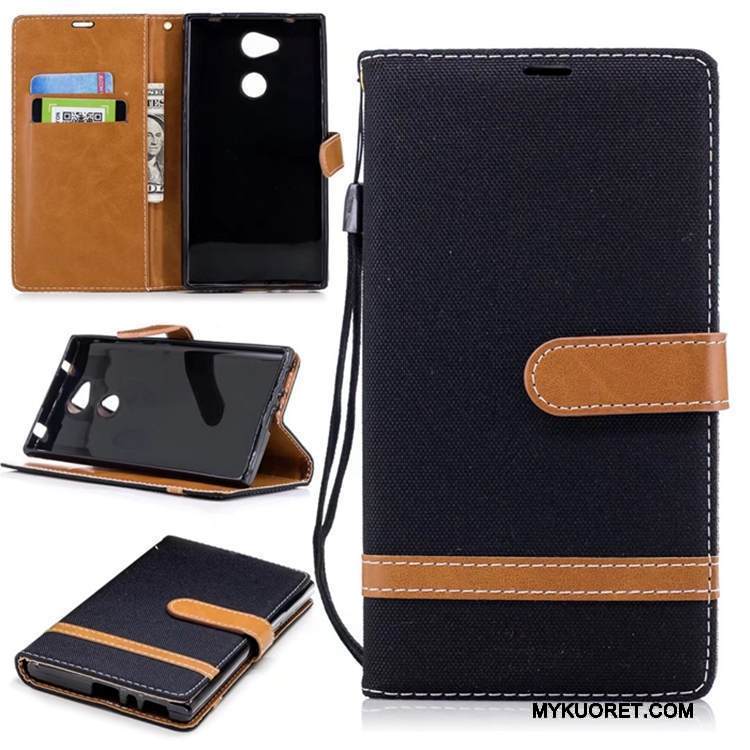 Kuori Sony Xperia Xa2 Tuki Denimi Murtumaton, Kotelo Sony Xperia Xa2 Nahka Kortti Puhdas