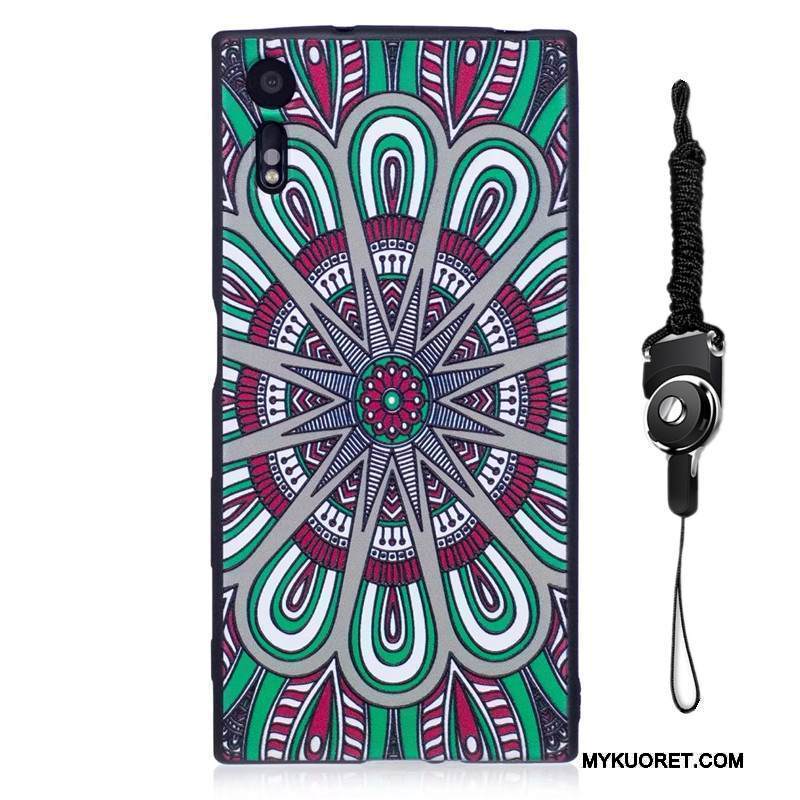 Kuori Sony Xperia Xz Maalaus Pesty Suede Ripustettavat Koristeet, Kotelo Sony Xperia Xz Kohokuviointi Puhelimen Kuoret Vihreä