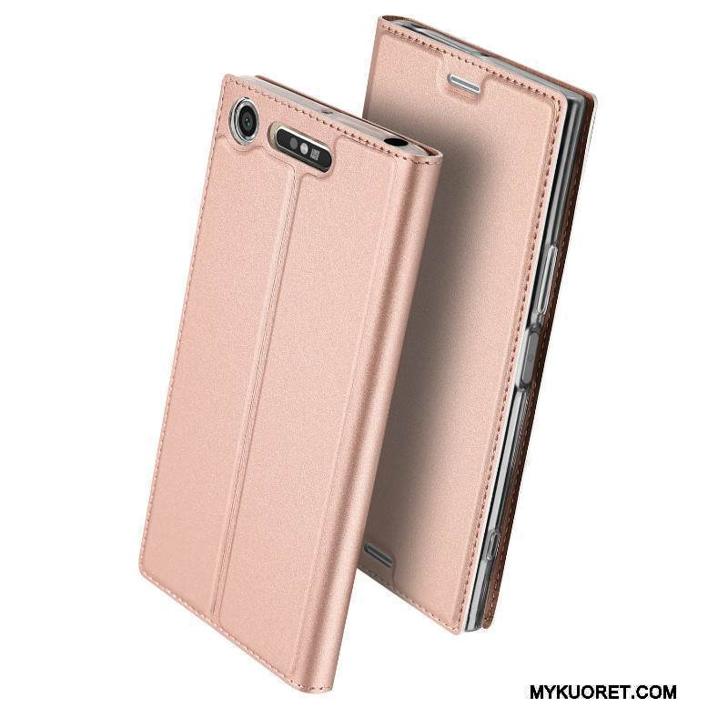 Kuori Sony Xperia Xz1 Nahka Liiketoiminta Kulta, Kotelo Sony Xperia Xz1 Kuoret Murtumaton Kortti