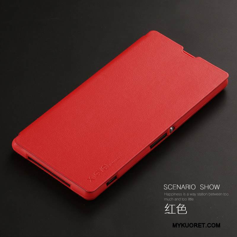 Kuori Sony Xperia Z1 Nahka Ohut Ultra, Kotelo Sony Xperia Z1 Laukut Puhelimen Kuoret Punainen