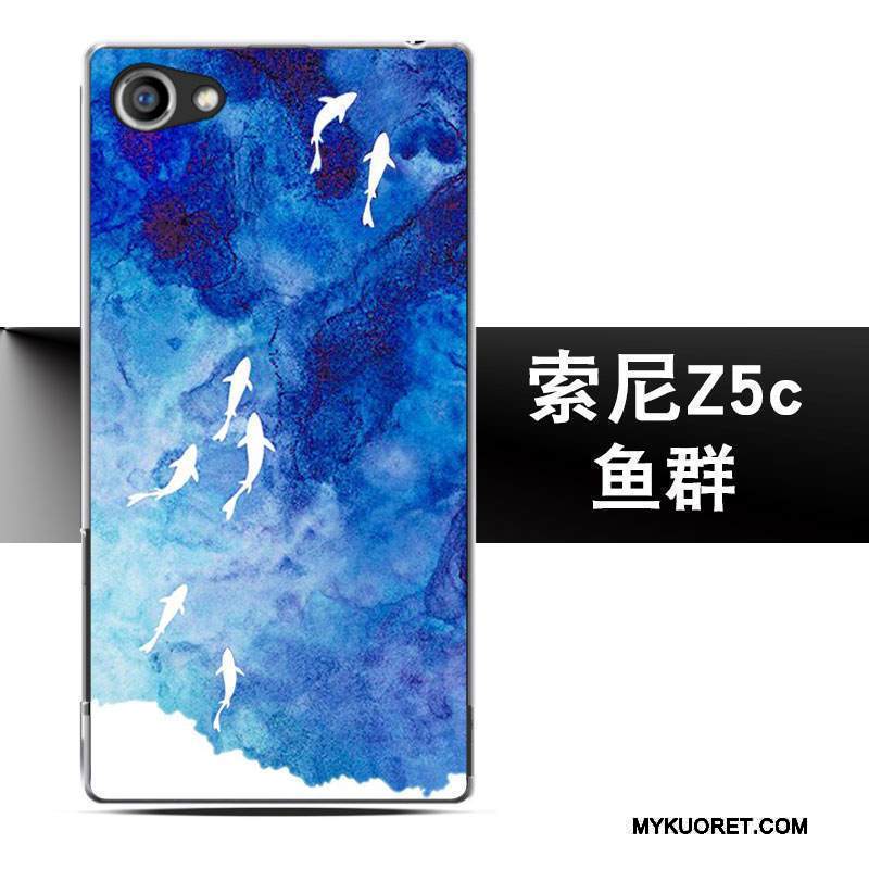 Kuori Sony Xperia Z5 Compact Kohokuviointi Harmaa Puhelimen Kuoret, Kotelo Sony Xperia Z5 Compact Suojaus Murtumaton Pesty Suede