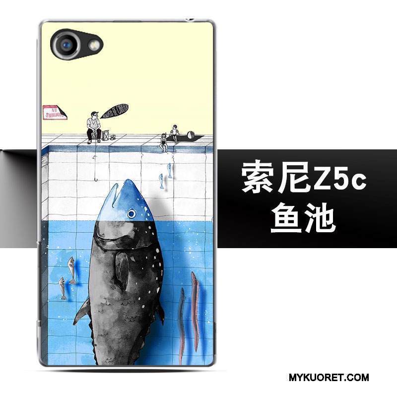 Kuori Sony Xperia Z5 Compact Kohokuviointi Harmaa Puhelimen Kuoret, Kotelo Sony Xperia Z5 Compact Suojaus Murtumaton Pesty Suede