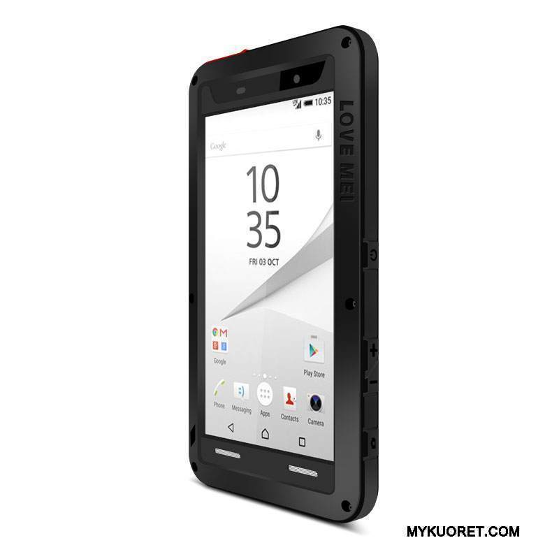 Kuori Sony Xperia Z5 Compact Metalli Murtumaton Kehys, Kotelo Sony Xperia Z5 Compact Suojaus Musta Pesty Suede