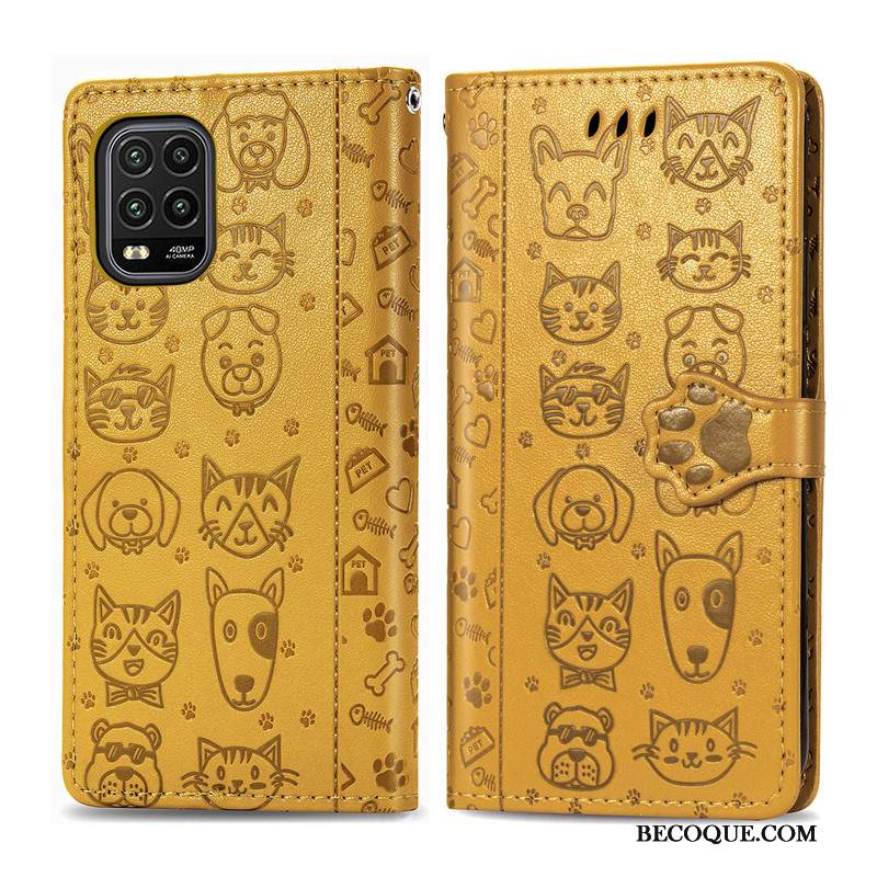 Kuori Xiaomi Mi 10 Lite Kohokuviointi Ripustettavat Koristeet Kissa, Kotelo Xiaomi Mi 10 Lite Nahka Kukka Puhelimen Kuoret