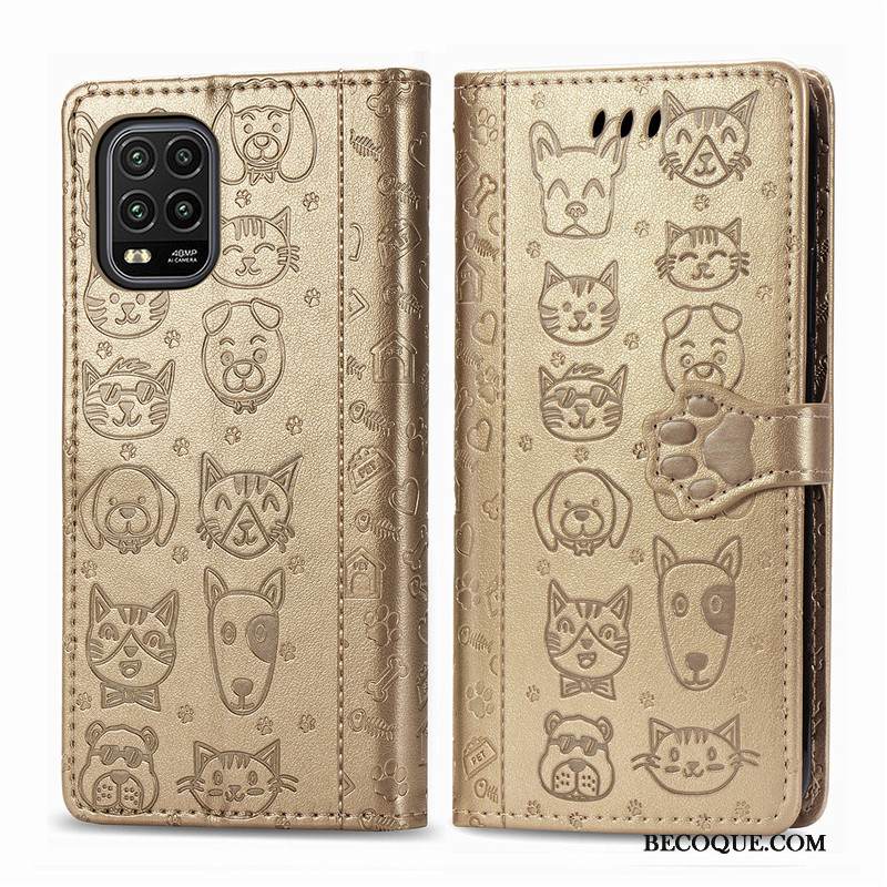 Kuori Xiaomi Mi 10 Lite Kohokuviointi Ripustettavat Koristeet Kissa, Kotelo Xiaomi Mi 10 Lite Nahka Kukka Puhelimen Kuoret