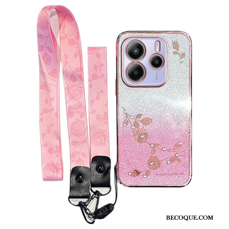 Kuori Xiaomi Redmi Note 14 4g Strasseja Ja Kukkia Sekä Nauha