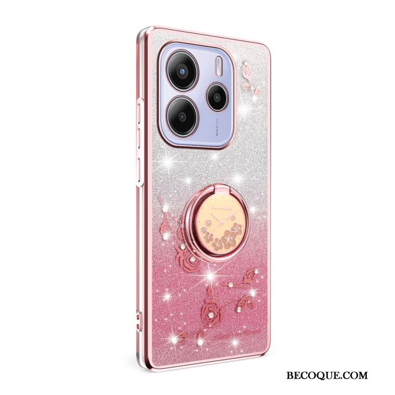 Kuori Xiaomi Redmi Note 14 4g Strassilla Ja Kukalla Koristeltu Sormusteline