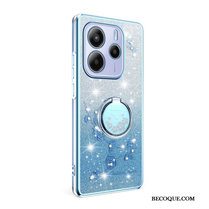 Kuori Xiaomi Redmi Note 14 4g Strassilla Ja Kukalla Koristeltu Sormusteline