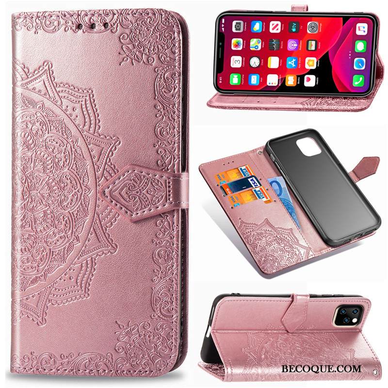 Kuori iPhone 11 Pro Kuoret Ripustettavat Koristeet Musta, Kotelo iPhone 11 Pro Nahka Kukka Kiinteä Väri