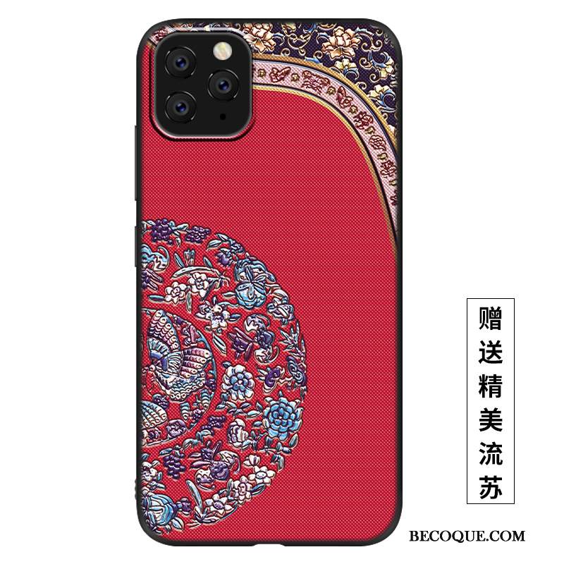 Kuori iPhone 11 Pro Max Kohokuviointi Uusi Puhelimen Kuoret, Kotelo iPhone 11 Pro Max Silikoni Pesty Suede Punainen