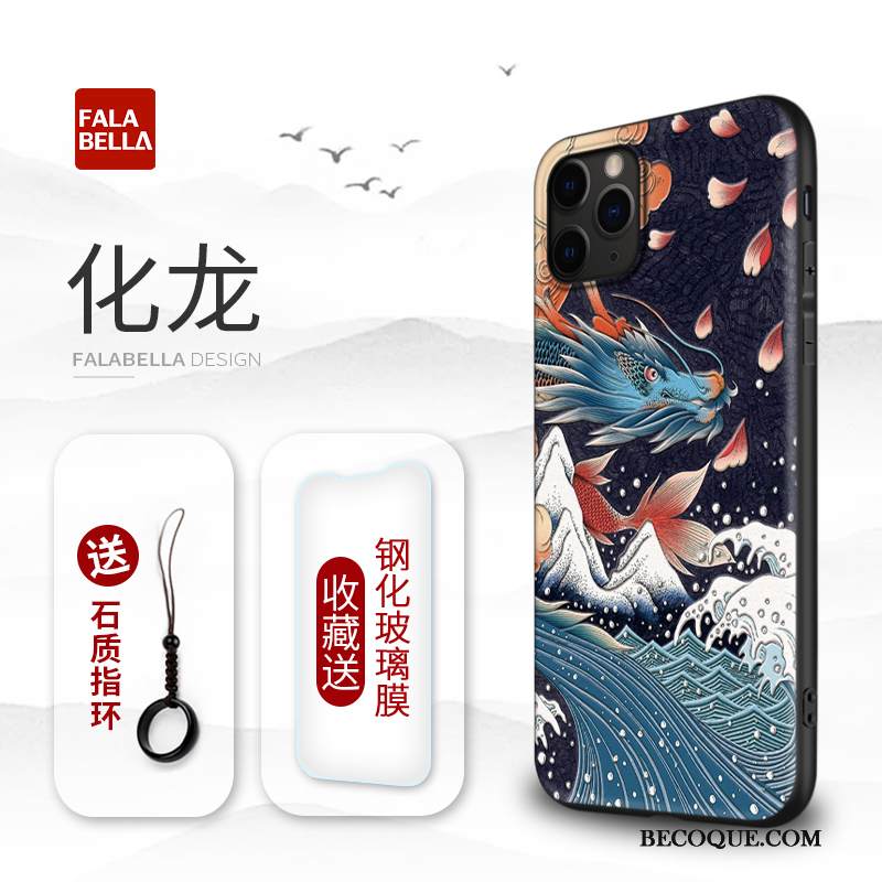 Kuori iPhone 11 Pro Max Luova Murtumaton Uusi, Kotelo iPhone 11 Pro Max Kohokuviointi Sininen Kiinalainen Tyyli