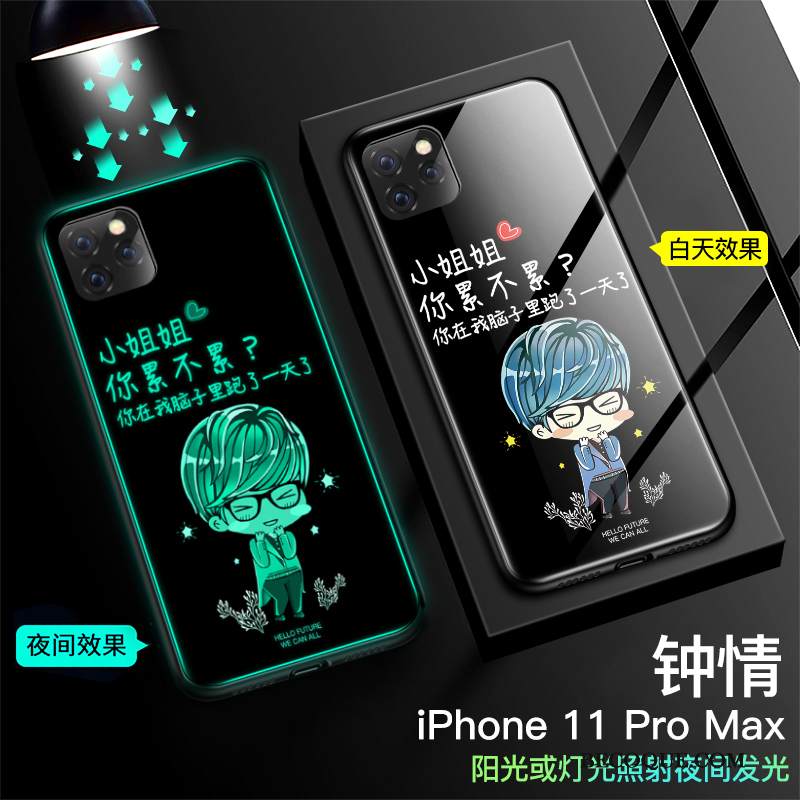 Kuori iPhone 11 Pro Max Suojaus Lasi Kirkas, Kotelo iPhone 11 Pro Max Laukut Trendi Tide-brändi