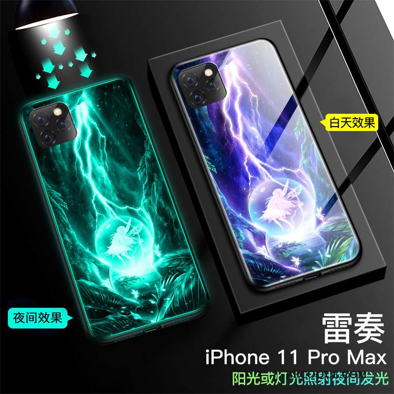 Kuori iPhone 11 Pro Max Suojaus Lasi Kirkas, Kotelo iPhone 11 Pro Max Laukut Trendi Tide-brändi