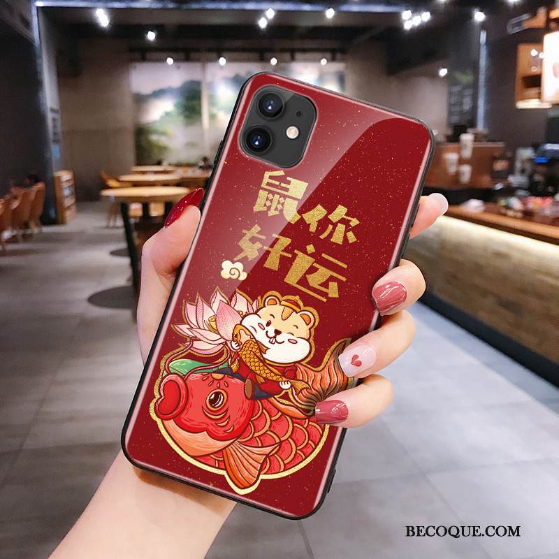 Kuori iPhone 11 Sarjakuva Rotta Punainen, Kotelo iPhone 11 Silikoni Puhelimen Kuoret Lasi