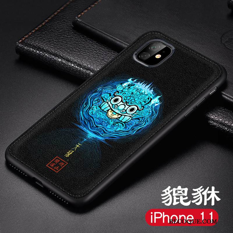 Kuori iPhone 11 Suojaus Sininen Puhelimen Kuoret, Kotelo iPhone 11 Nahka Kiinalainen Tyyli Pesty Suede