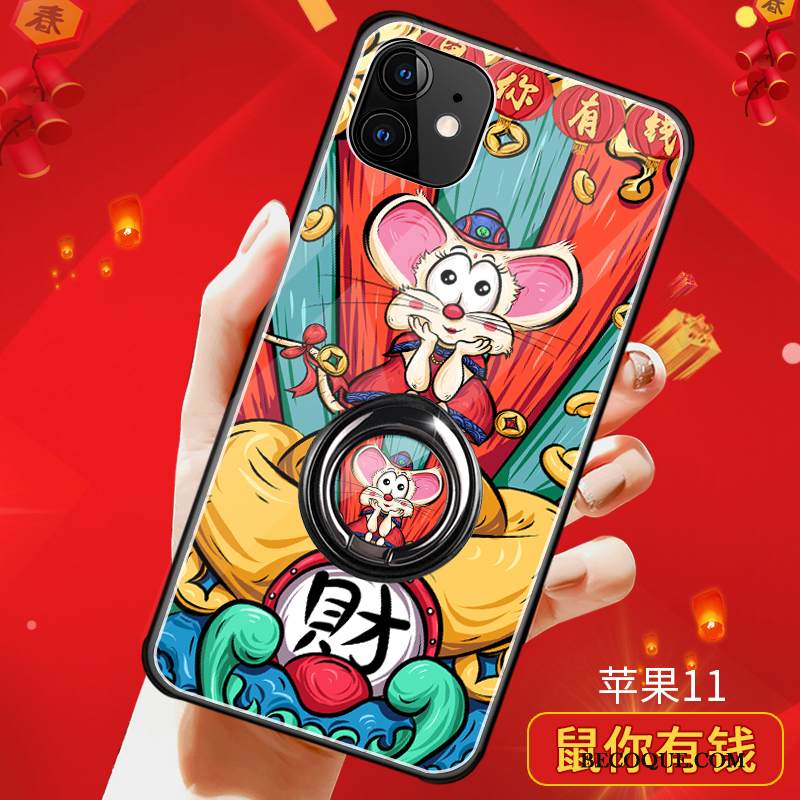 Kuori iPhone 11 Tuki Punainen Rengas, Kotelo iPhone 11 Laukut Lasi Ultra