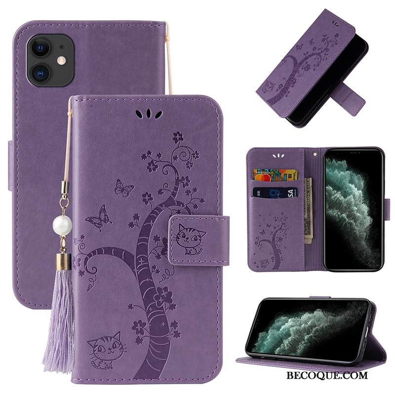Kuori iPhone 12 Kuoret Murtumaton Violetti, Kotelo iPhone 12 Nahka Kukka Puhelimen Kuoret