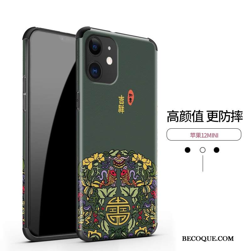 Kuori iPhone 12 Mini Laukut Ultra Kiinalainen Tyyli, Kotelo iPhone 12 Mini Pehmeä Neste Vihreä Kukkakuvio