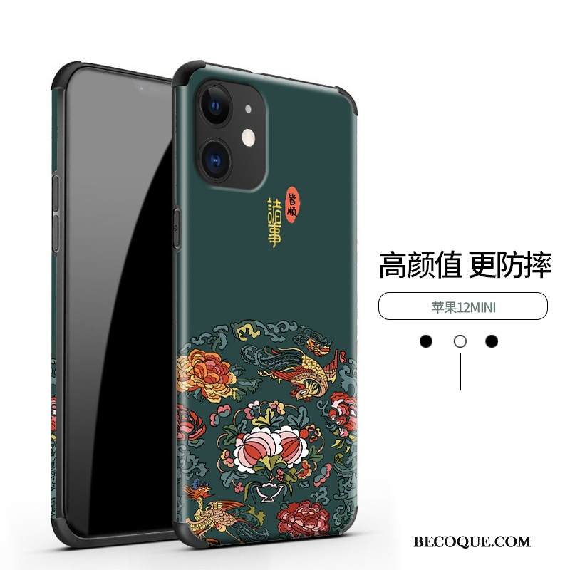 Kuori iPhone 12 Mini Laukut Ultra Kiinalainen Tyyli, Kotelo iPhone 12 Mini Pehmeä Neste Vihreä Kukkakuvio