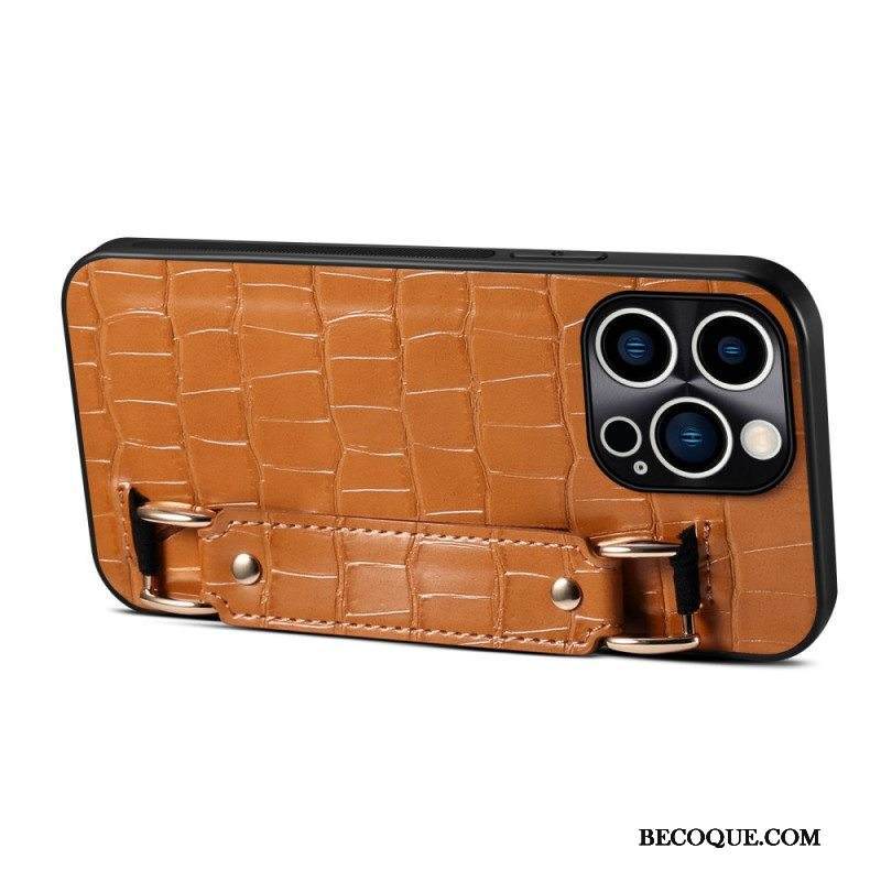 Kuori iPhone 14 Pro Korttipidike Croco-tukihihnalla