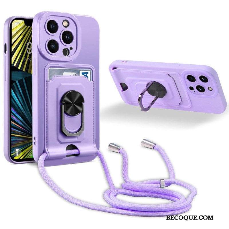 Kuori iPhone 14 Pro Max Kiristysnyörillä Korttipidike Kaulanauha Ja Teline