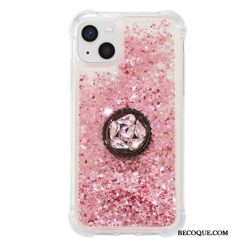 Kuori iPhone 15 Plus Paljetteja Tukirenkaalla