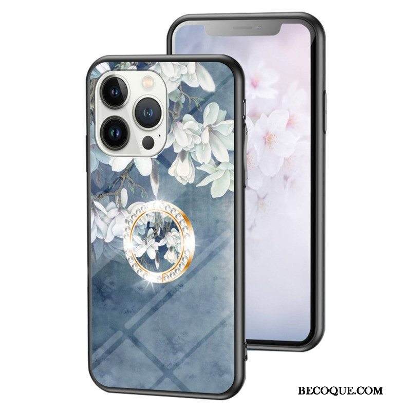 Kuori iPhone 15 Pro Kukkakarkaistu Lasi Tukirenkaalla