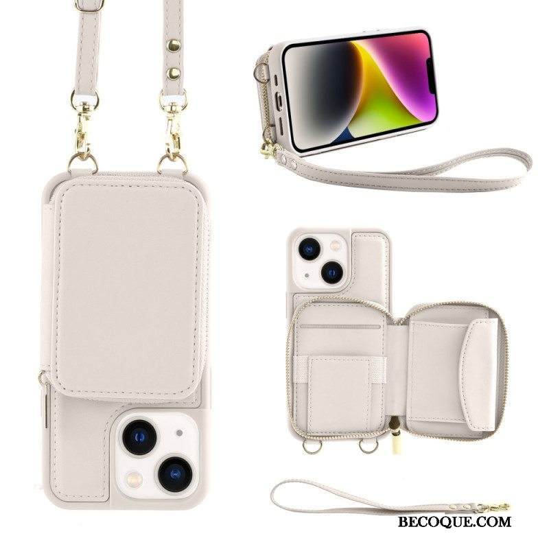 Kuori iPhone 15 Rfid-korttipidike Kaulanauhalla Ja Olkahihnalla