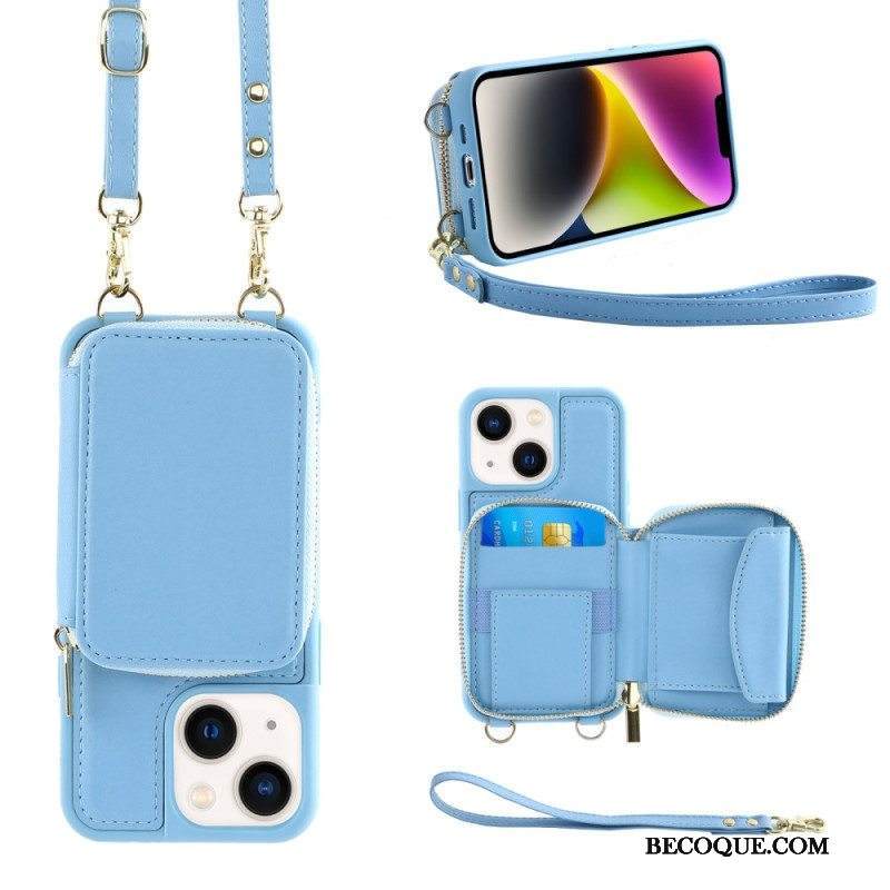 Kuori iPhone 15 Rfid-korttipidike Kaulanauhalla Ja Olkahihnalla