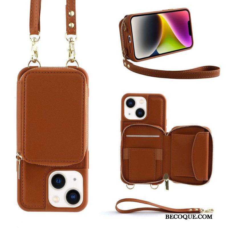 Kuori iPhone 15 Rfid-korttipidike Kaulanauhalla Ja Olkahihnalla