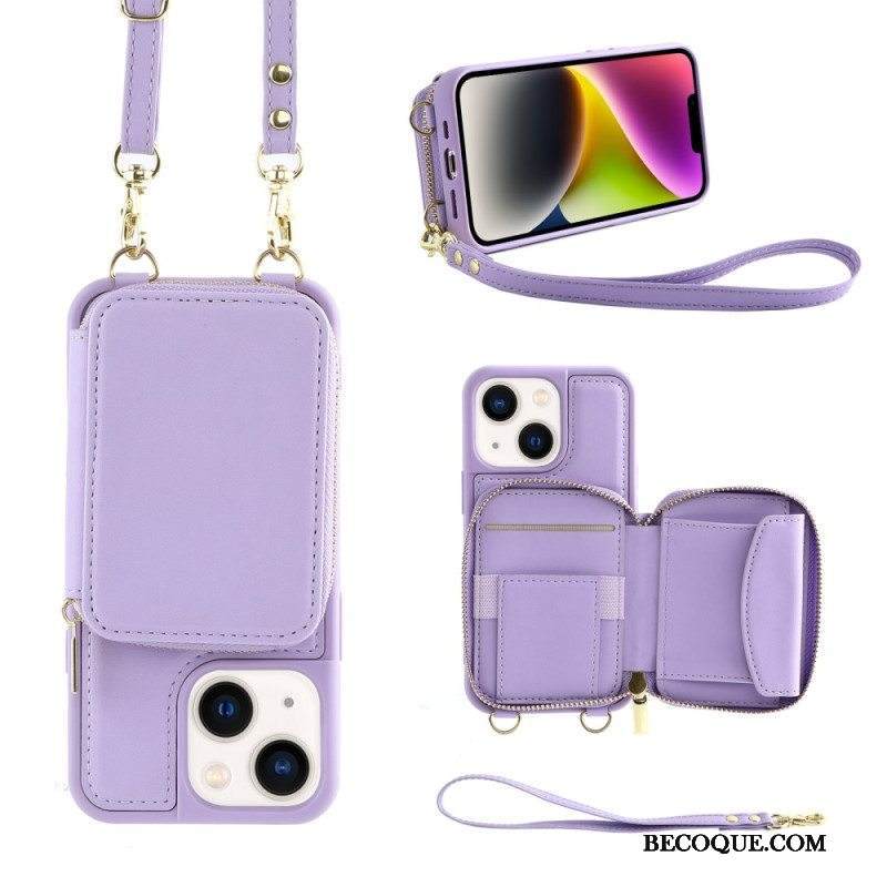 Kuori iPhone 15 Rfid-korttipidike Kaulanauhalla Ja Olkahihnalla