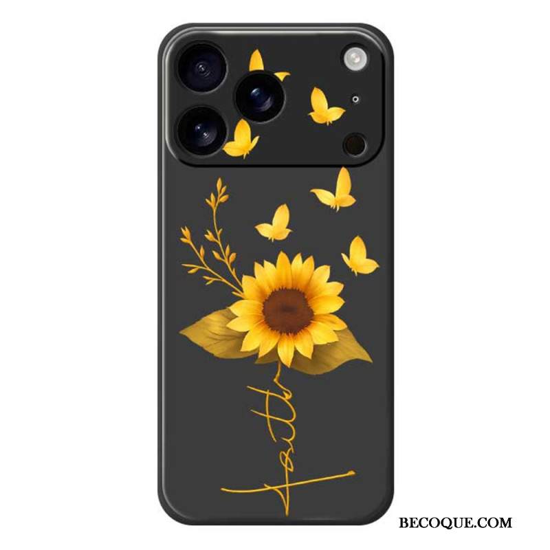 Kuori iPhone 17 Pro Nestemäisestä Silikonista Tehdyt Auringonkukat Ja Perhoset