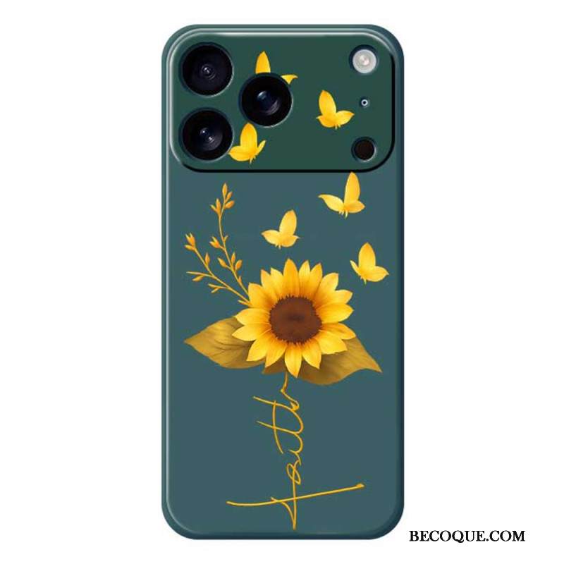 Kuori iPhone 17 Pro Nestemäisestä Silikonista Tehdyt Auringonkukat Ja Perhoset