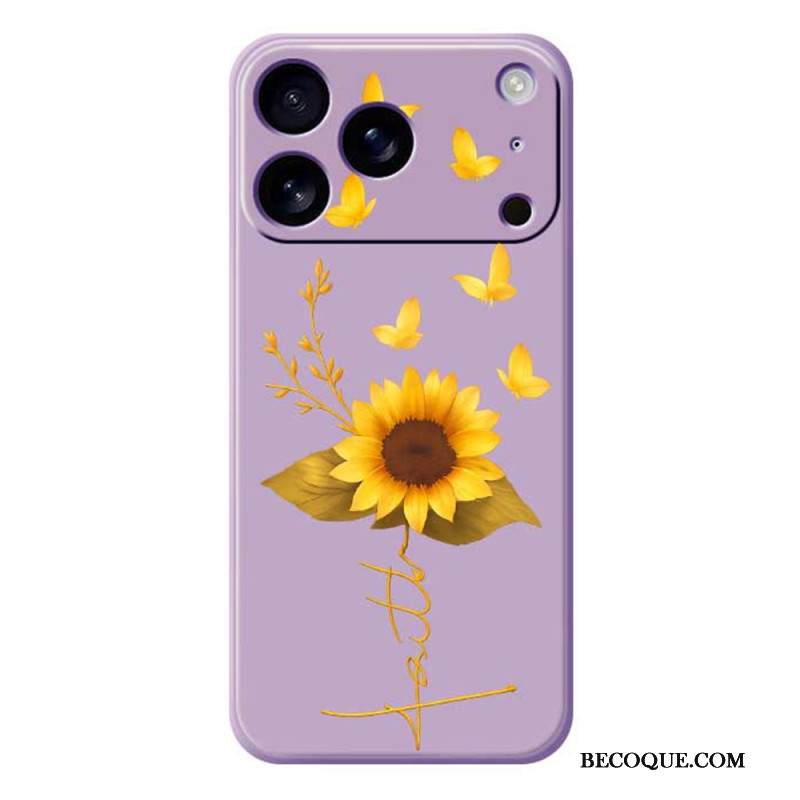 Kuori iPhone 17 Pro Nestemäisestä Silikonista Tehdyt Auringonkukat Ja Perhoset