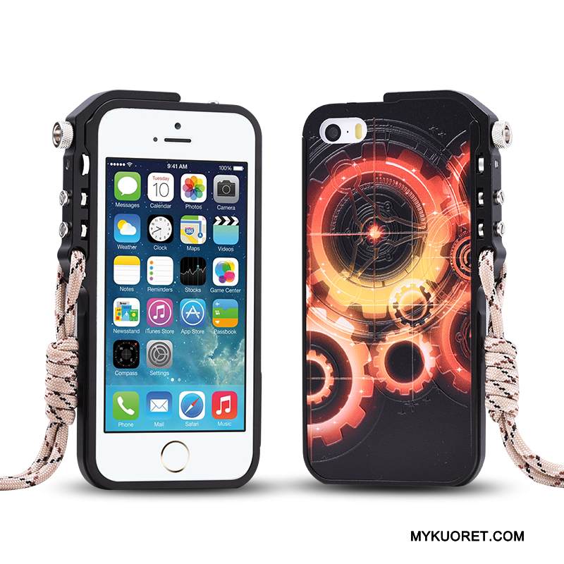 Kuori iPhone 5/5s Metalli Murtumaton Puhelimen Kuoret, Kotelo iPhone 5/5s Suojaus Musta Trendi