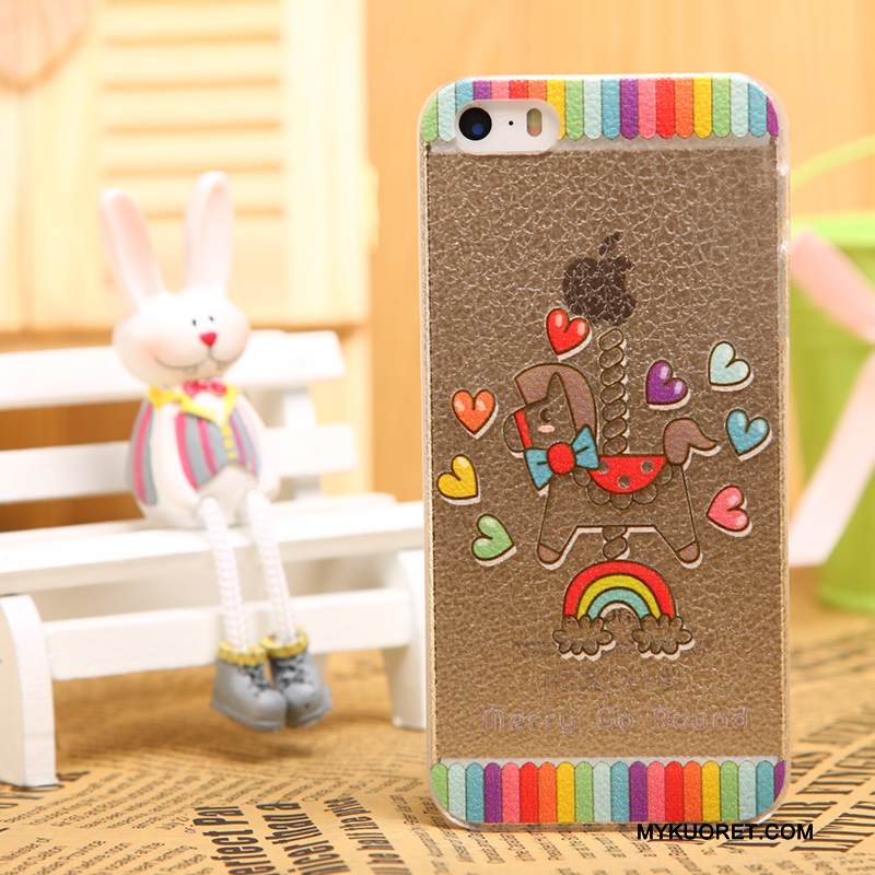 Kuori iPhone 5/5s Nahka Kukkakuvio Läpinäkyvä, Kotelo iPhone 5/5s Suojaus Puhelimen Kuoret Musta