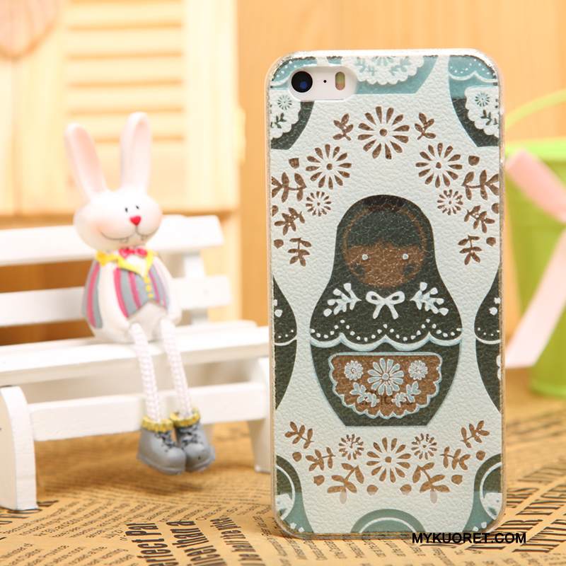 Kuori iPhone 5/5s Nahka Kukkakuvio Läpinäkyvä, Kotelo iPhone 5/5s Suojaus Puhelimen Kuoret Musta