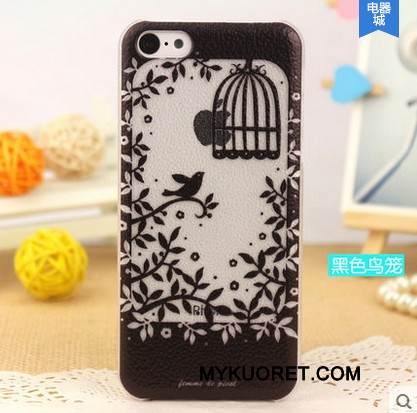 Kuori iPhone 5/5s Nahka Kukkakuvio Läpinäkyvä, Kotelo iPhone 5/5s Suojaus Puhelimen Kuoret Musta