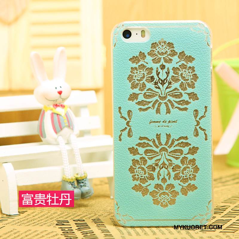 Kuori iPhone 5/5s Nahka Kukkakuvio Läpinäkyvä, Kotelo iPhone 5/5s Suojaus Puhelimen Kuoret Musta