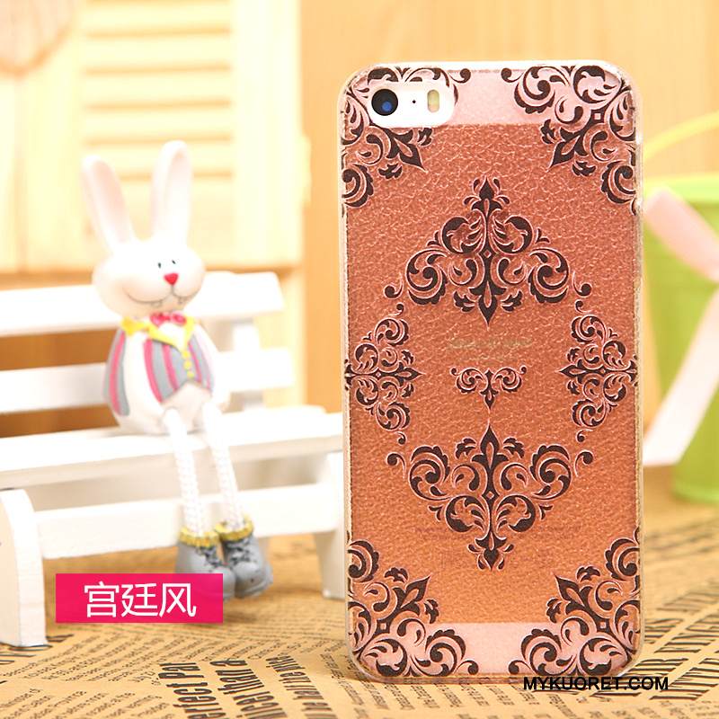 Kuori iPhone 5/5s Nahka Kukkakuvio Läpinäkyvä, Kotelo iPhone 5/5s Suojaus Puhelimen Kuoret Musta