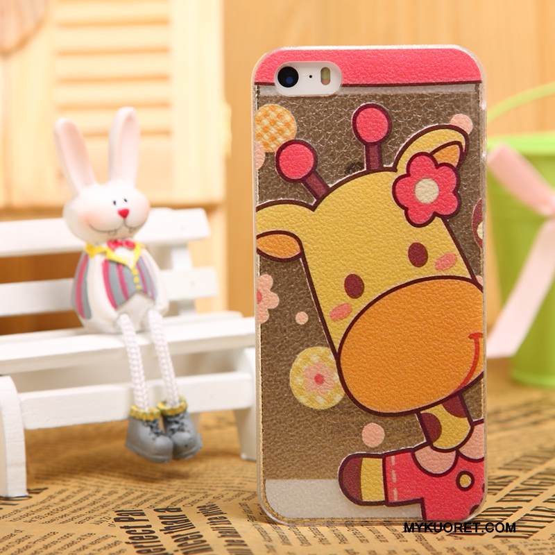 Kuori iPhone 5/5s Nahka Kukkakuvio Läpinäkyvä, Kotelo iPhone 5/5s Suojaus Puhelimen Kuoret Musta