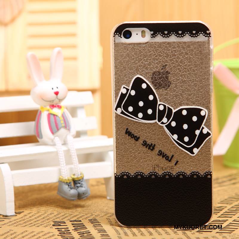 Kuori iPhone 5/5s Nahka Kukkakuvio Läpinäkyvä, Kotelo iPhone 5/5s Suojaus Puhelimen Kuoret Musta