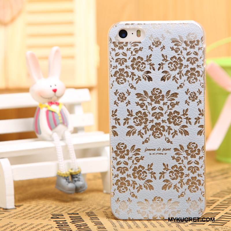 Kuori iPhone 5/5s Nahka Kukkakuvio Läpinäkyvä, Kotelo iPhone 5/5s Suojaus Puhelimen Kuoret Musta