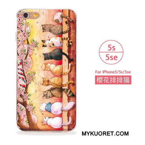 Kuori iPhone 5/5s Pehmeä Neste Sininen Taide, Kotelo iPhone 5/5s Puhelimen Kuoret Kissa