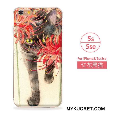 Kuori iPhone 5/5s Pehmeä Neste Sininen Taide, Kotelo iPhone 5/5s Puhelimen Kuoret Kissa